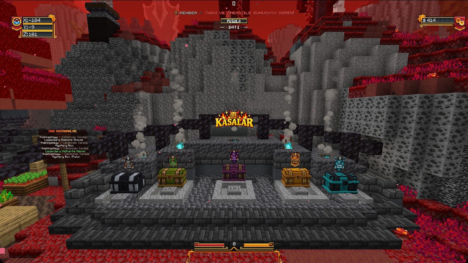 Spawn'daki KASALAR alanı ve beş kasa